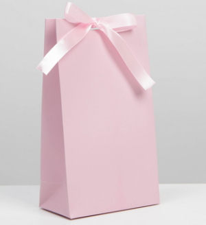Пакет подарочный с лентой «Розовый», 13 × 23 × 7 см