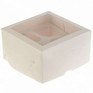 Коробка для капкейков на 4 шт белая 16*16*10 см