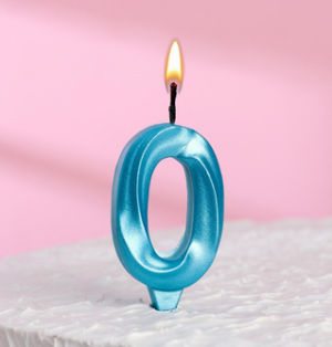Свеча в торт "Грань", цифра "0", голубой металлик, 7.8 см