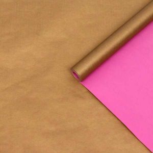 Бумага упаковочная крафт, двухсторонняя, розовый-золотой, 0.6  х 10 м, 70 гр/м²