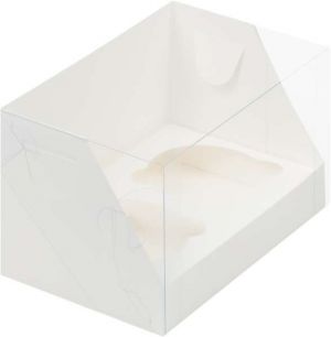 Коробка для капкейков на 2 шт белая 16*10*10 см с пластик. крышкой