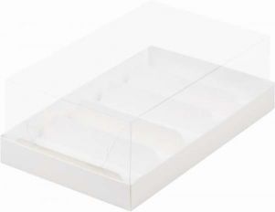 Коробка для эклеров и пирожных с прозрачной крышкой белая 22*13,5*7 мм