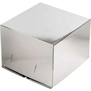 Коробка для торта без окна серебро 26*26*18 см.