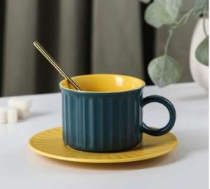 Чайная пара "Профитроль" чашка 200 мл, блюдце 13,7 см, цвет синий/желтый