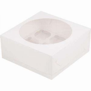 Коробка для капкейков на 9 шт с окном белая ламинированная 23,5*23,5*10 см.