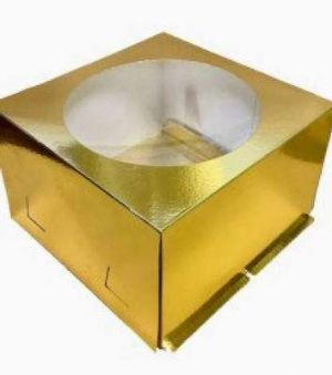 Коробка для торта с окном золото 28*28*18 см.