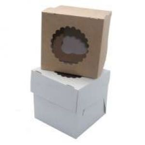 Коробка для капкейков на 1 шт с окном крафт 10*10*10 см.