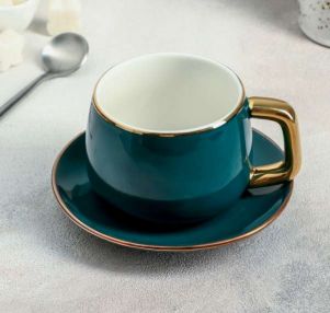Чайная пара "Изумруд" чашка 300 мл 12х9,5х6,5 см, блюдце 13,5 см