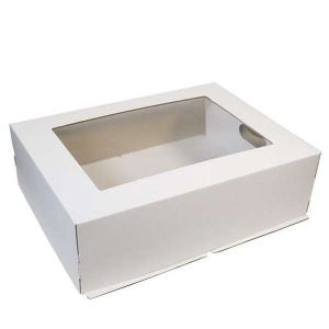 Коробка для торта с окном белая 30*40*12 см