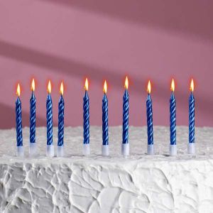 Набор свечей для торта "С днём рождения" синий металлик 5 см 10 шт