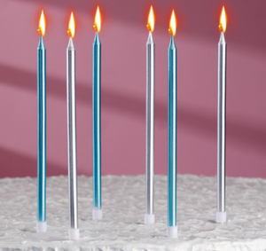 Свечи в торт "Вечеринка", 6 шт, высокие, серебро,голубой   4710822