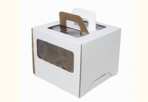 Коробка для торта 24*24*26 см белая с окном с ручками
