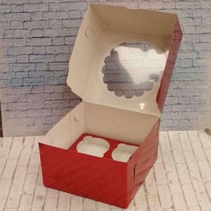 Коробка для капкейков на 4 шт красная 16*16*10 см