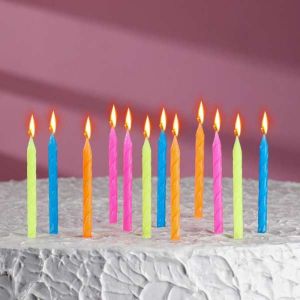Набор свечей для торта "Неон" высокие, 10 см, 12 шт   2919674